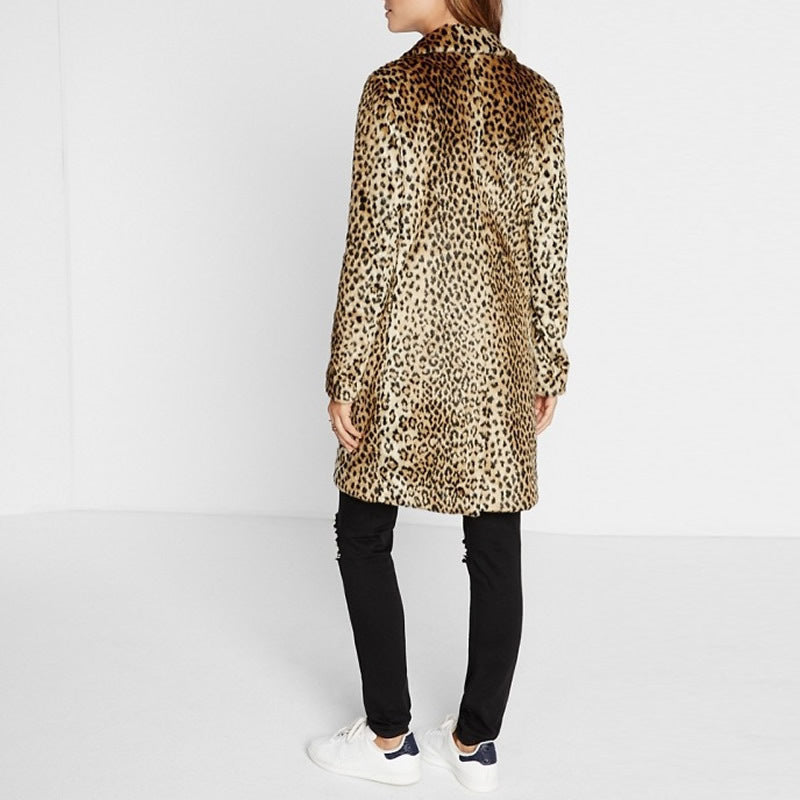 Plush Leopard Print Fur Coat rear view