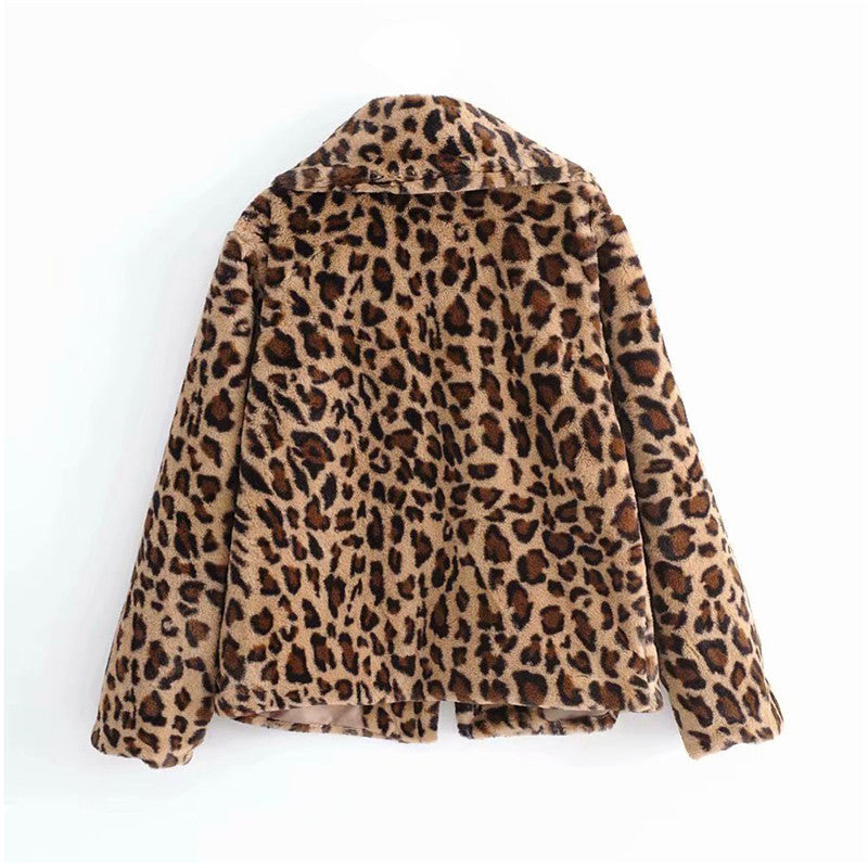 Short Leopard Print Fur Coat rear view