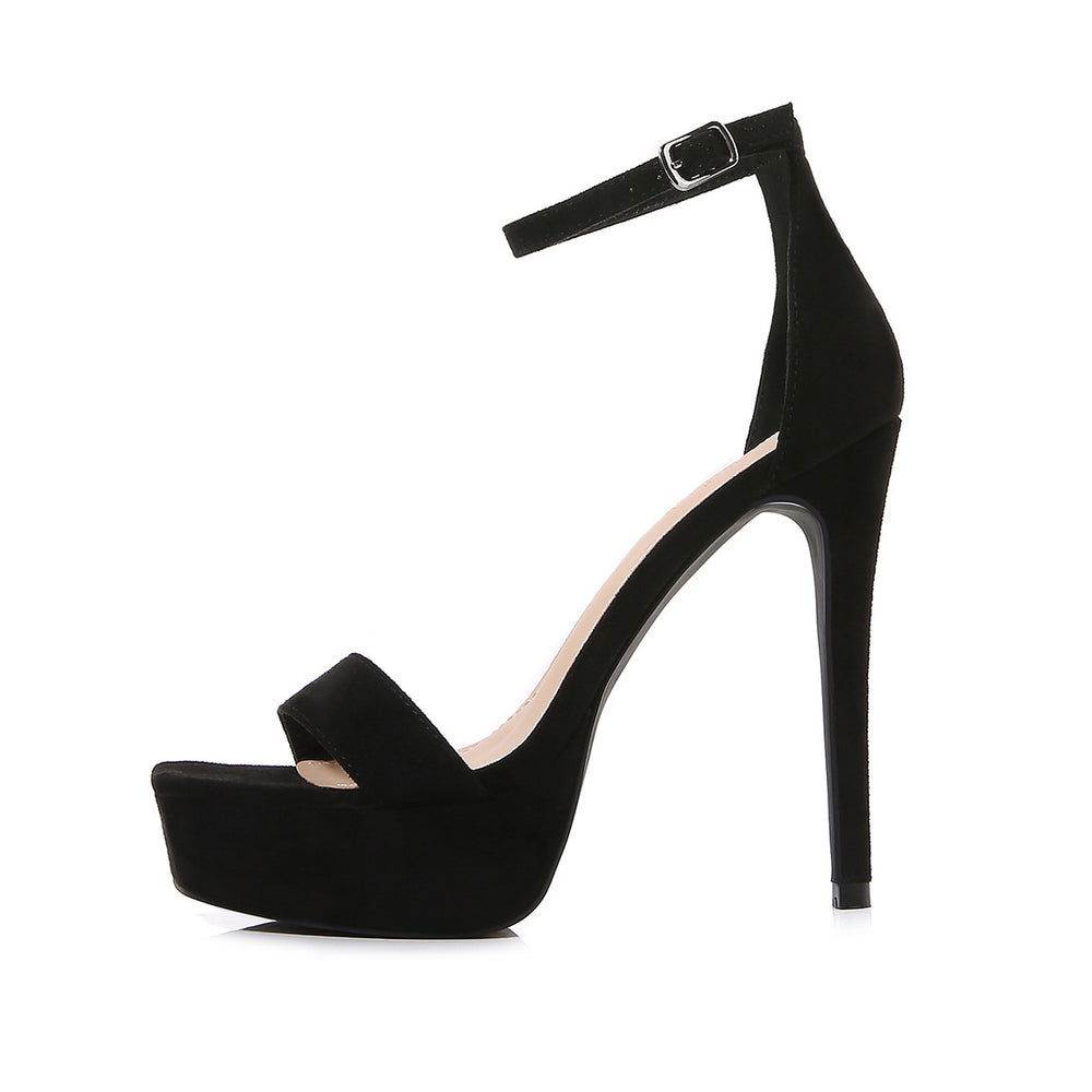 Square Toe Platform Stilettos Black, Platform, Buckle Strap