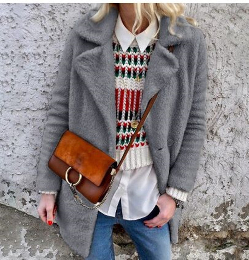 Super Chic Fur Over Coat Grey front view