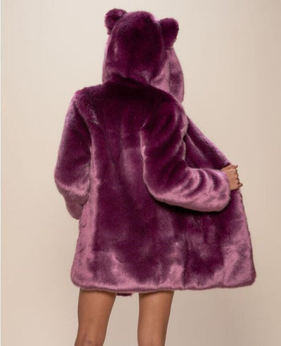 Super Chic Purple Hooded Fur Coat rear view 