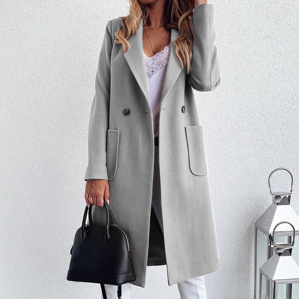 Super Woollen Long Coat Grey front view