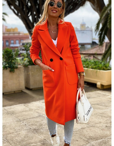 Super Woollen Long Coat Orange front view