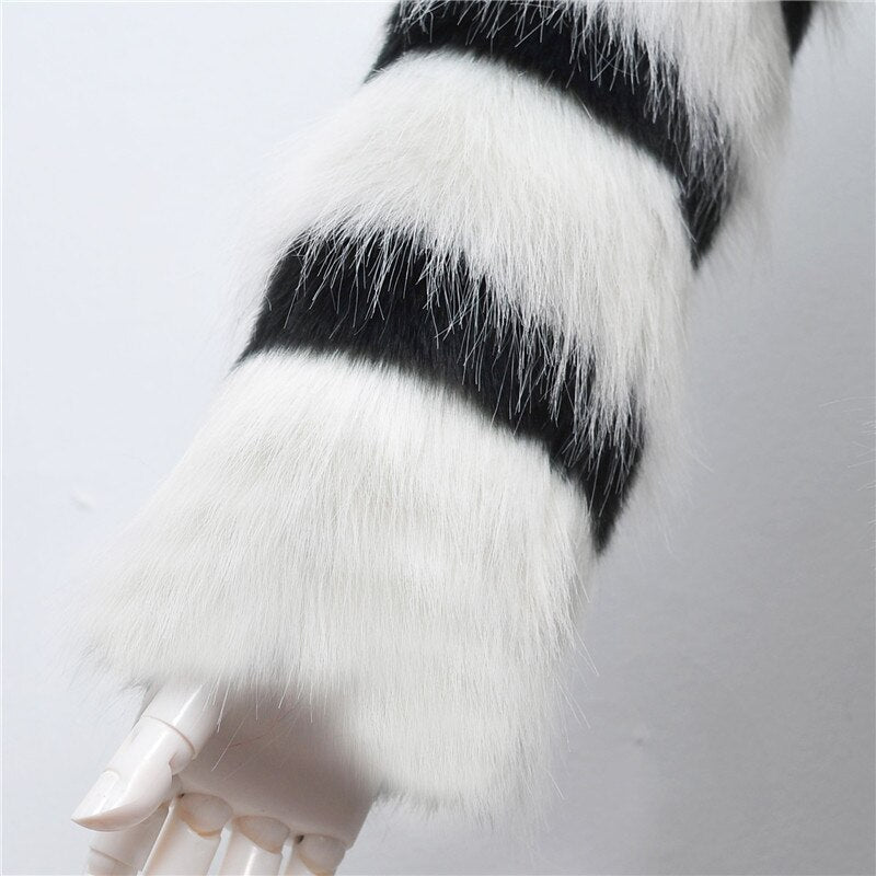 Super Chic Black & White Striped Fur Coat