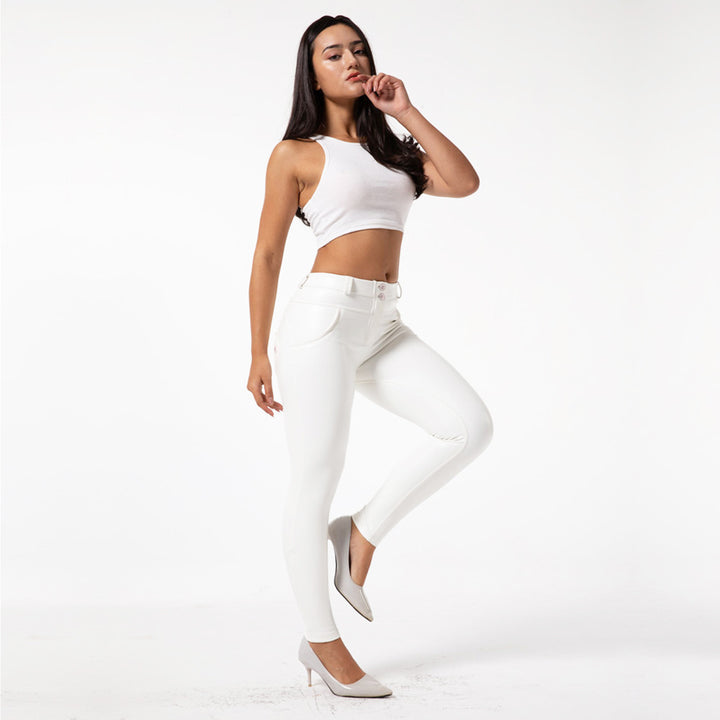 Wonderful White Leather Pants Pencil Fit, right side view