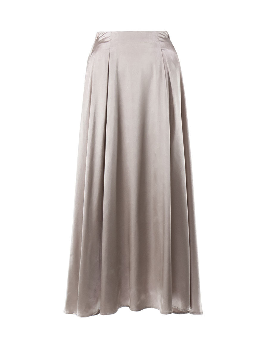 Beautiful & Graceful Long Satin Skirt Khaki rear view