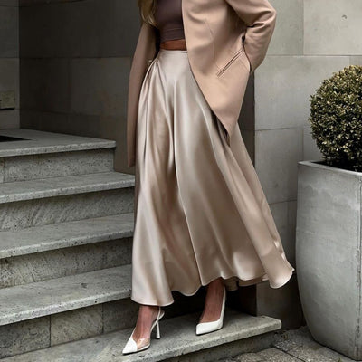 Beautiful & Graceful Long Satin Skirt Khaki