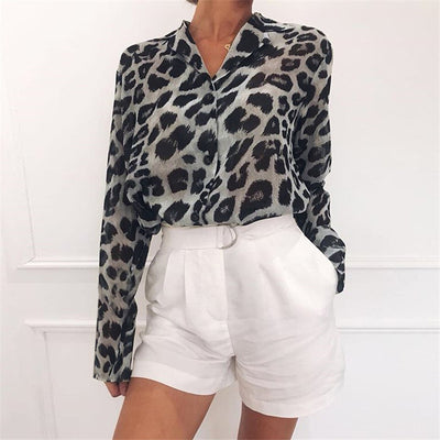 Sexy Leopard Print Style Shirt Grey