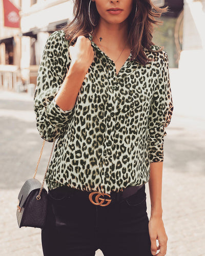 Mesmerizing Leopard Print Chiffon Shirt Green