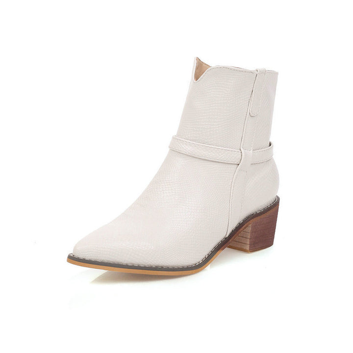 Retro Style Leather Ankle Boots White left side view