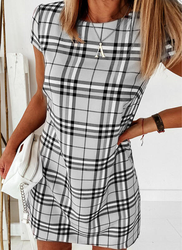 Smart & Sexy Short Plaid Dress Grey