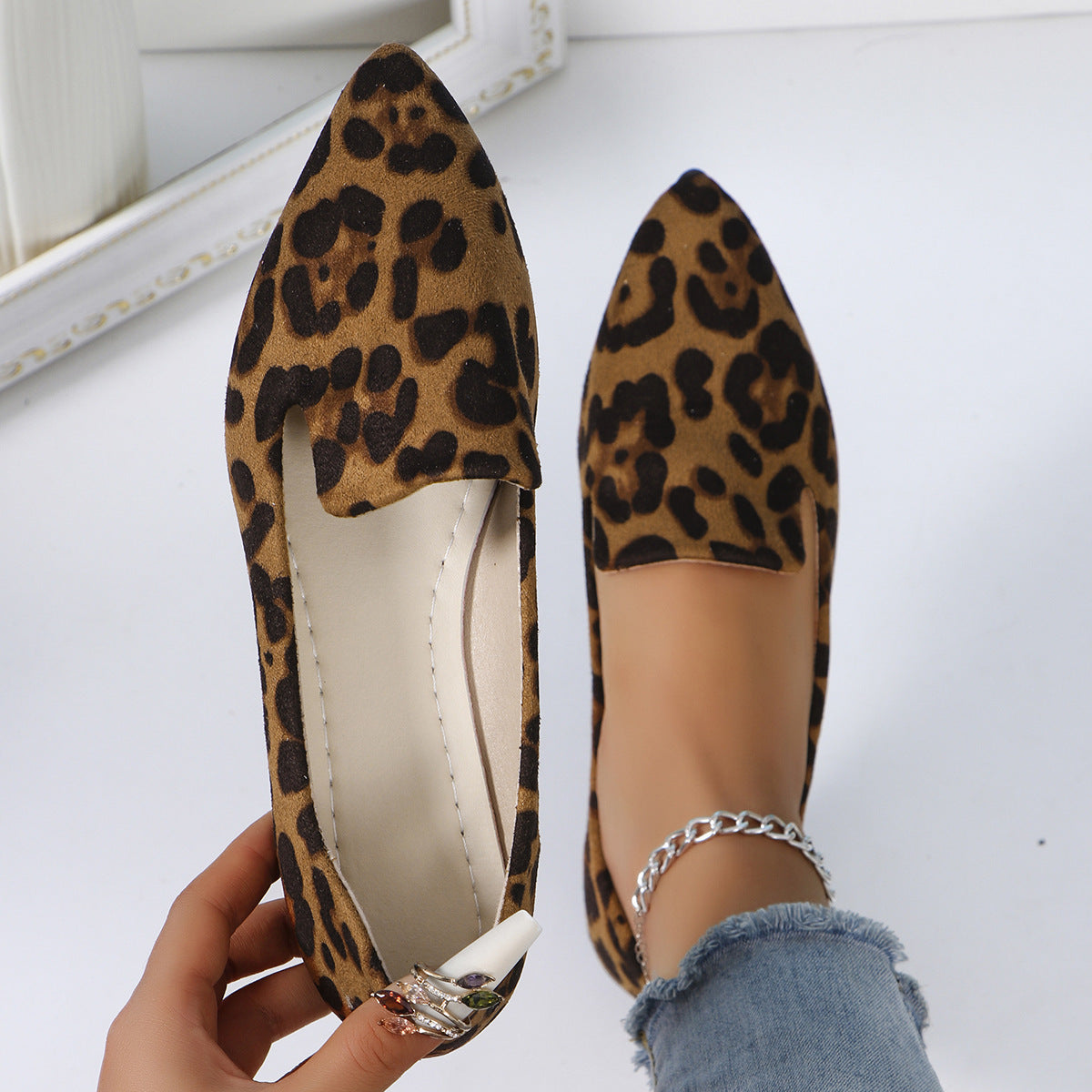 Flat Leopard Print Low Rider Shoes Dark Brown ariel view