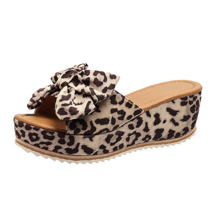 Stylish Leopard Print Wedge Slippers black 