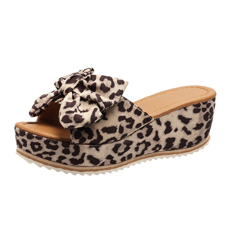 Stylish Leopard Print Wedge Slippers black 