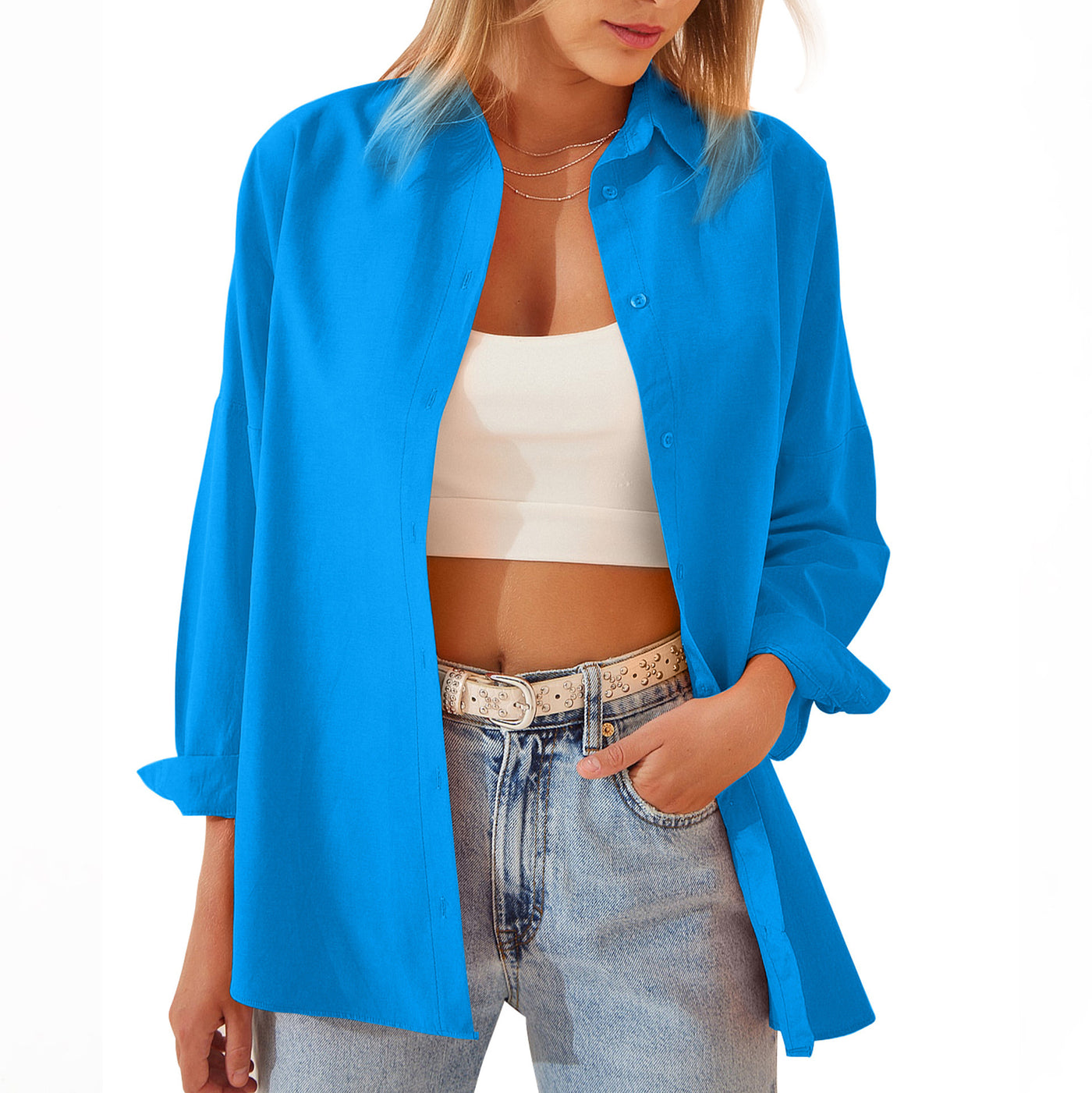 Bright & Beautiful Shirt Jacket Blue front view