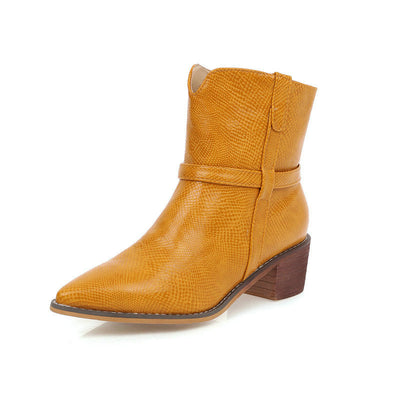 Retro Style Leather Ankle Boots Yellow left side view