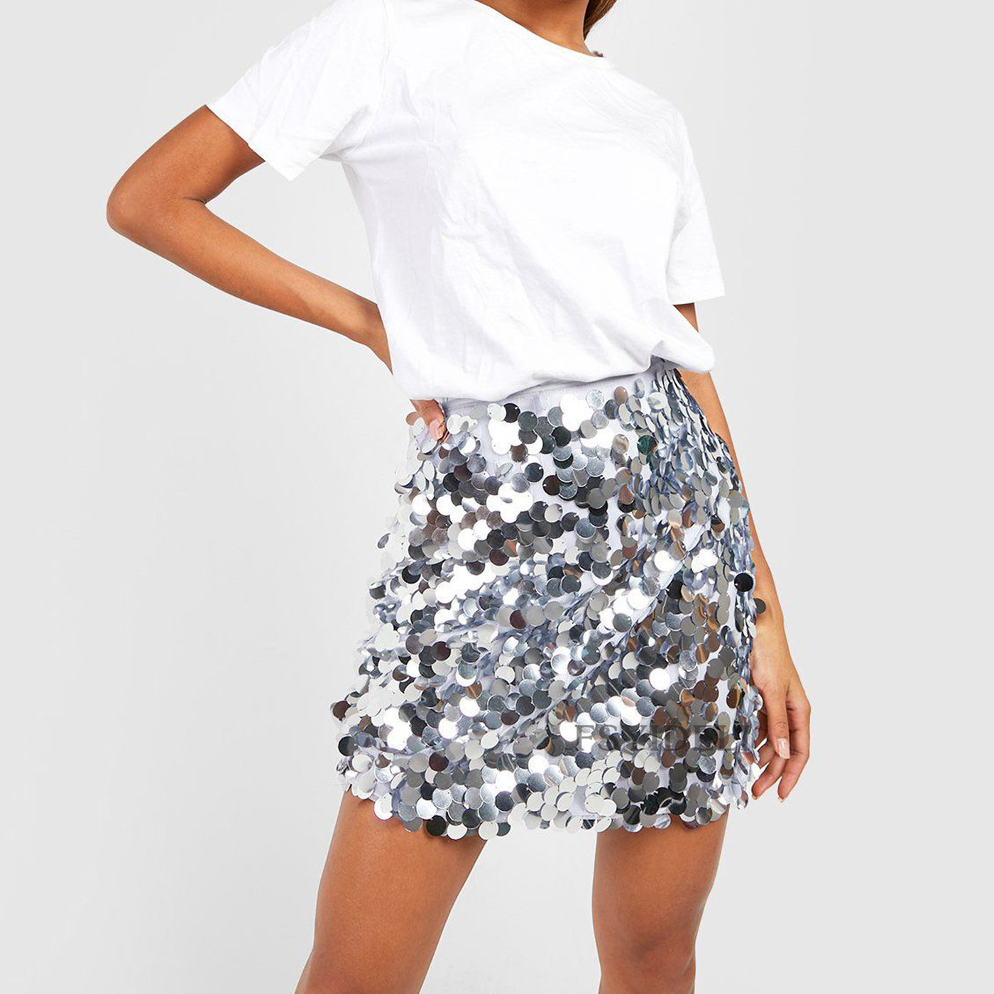 Sexy Sequined Sheath Skirt Silver