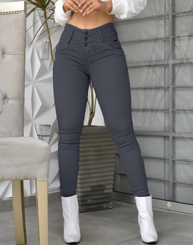 Elegant High Waist Tight Pants Dark Grey