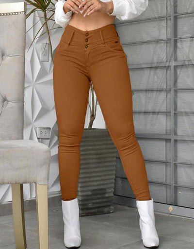 Elegant High Waist Tight Pants Bronze