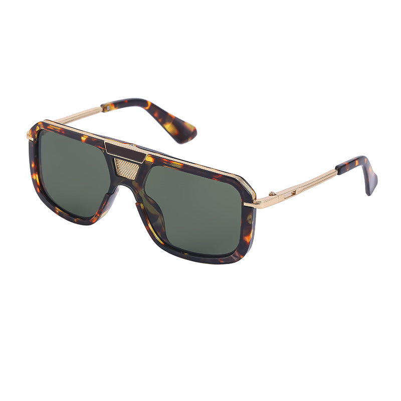 Retro Square Racing Sunglasses Leopard Green