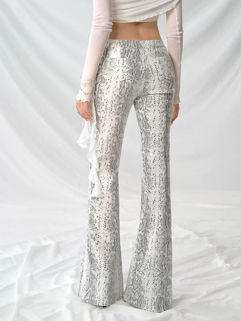 Gorgeous Chic Low Rise Snake Print Slim Fit Flared Pants rear view