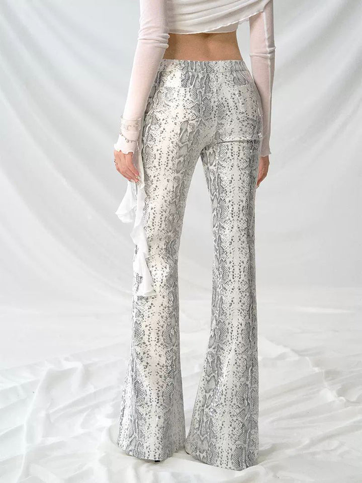 Gorgeous Chic Low Rise Snake Print Slim Fit Flared Pants rear view