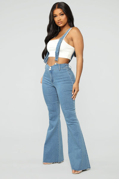 Denim Bell Bottom Suspender Jeans