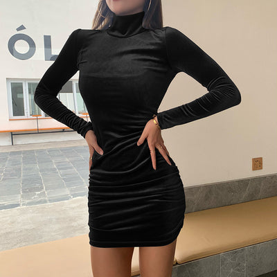 Cute Long Sleeve Slim Fit Mini Dress Black