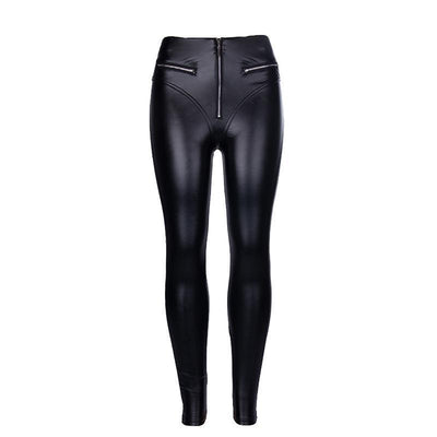 Raunchy High Waist Soft Leather Pants Black Front Zip view