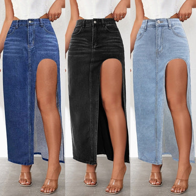 High Slit Long Denim Skirt range view