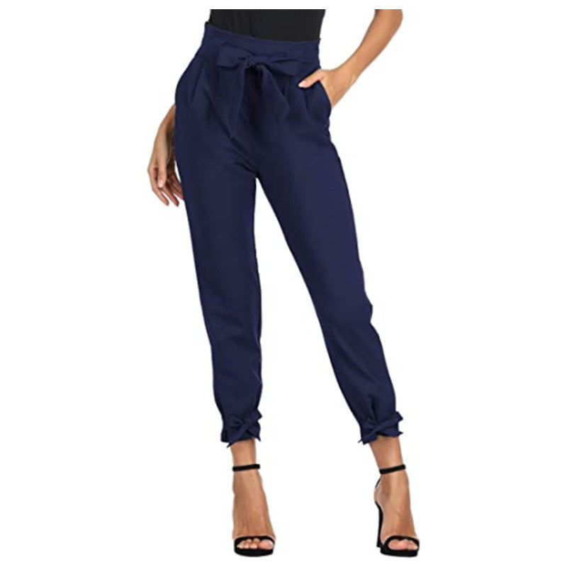 Hip Lace Up Loose Fitting Trousers Navy Blue