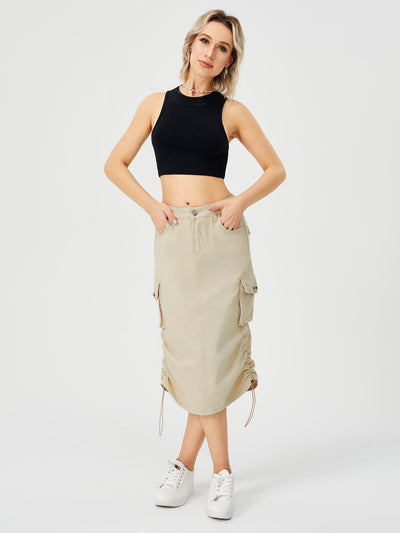 Stylish Ladies Long Cargo Skirt Pale Khaki relaxed view