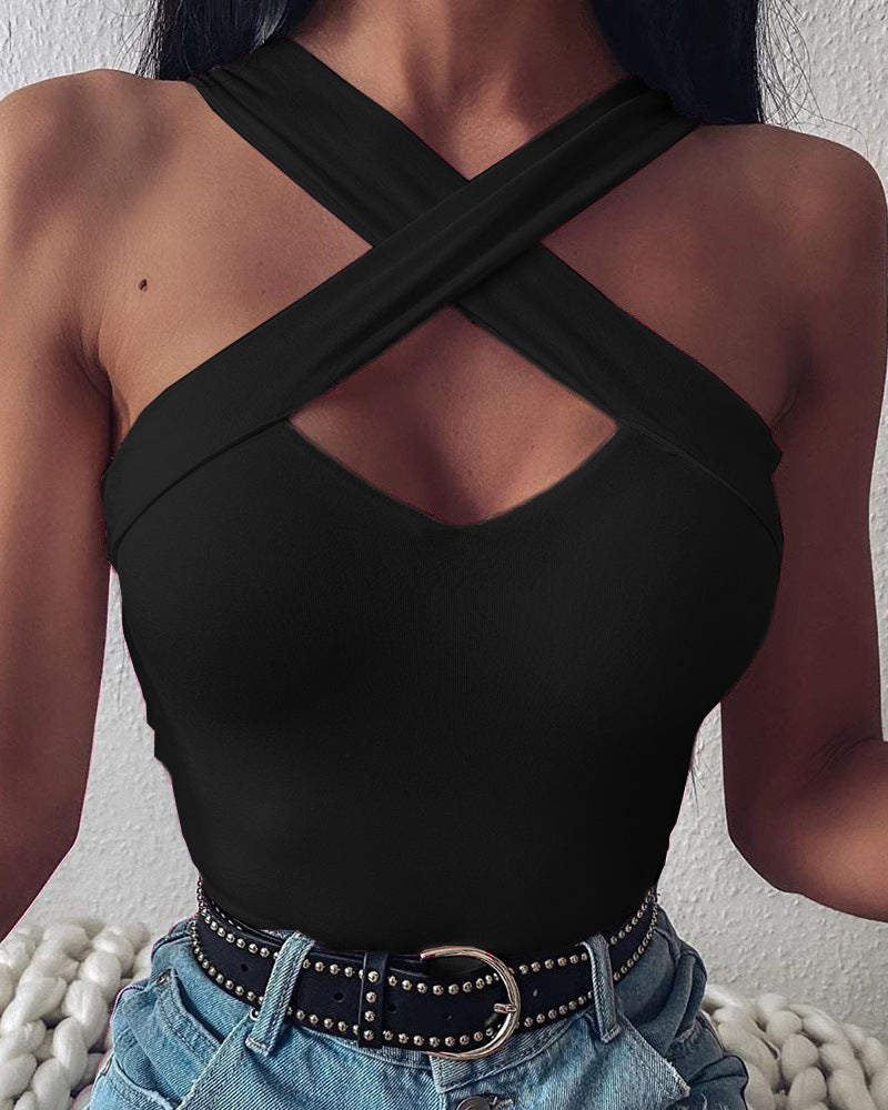 Off The Shoulder Cross Neck Top Black