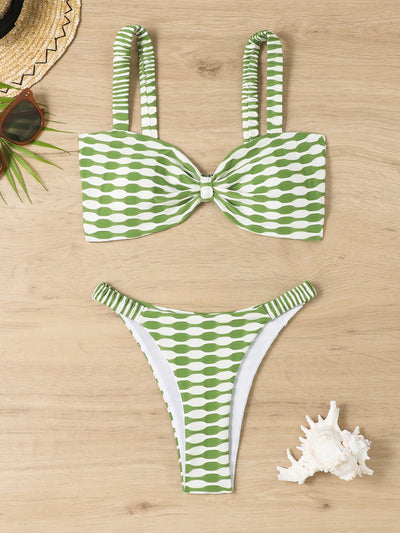 Dazzling Striped Bikini Swimsuit Green 