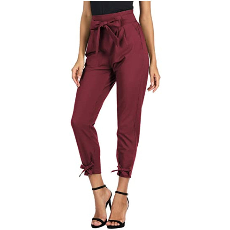 Hip Lace Up Loose Fitting Trousers Red