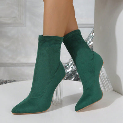 New Crystal Heel Boots Green left side view