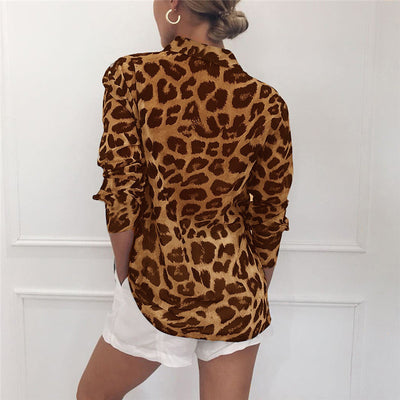 Sexy Leopard Print Style Shirt Brown rear view