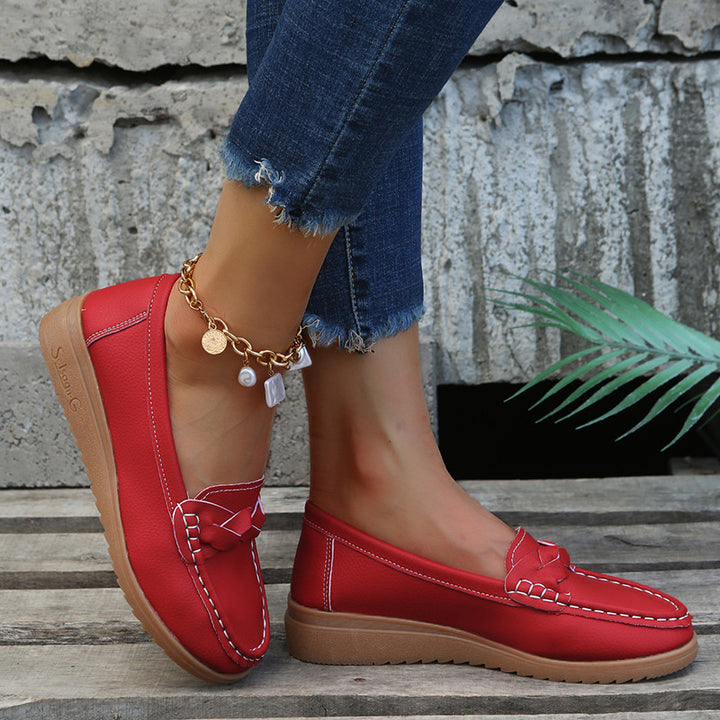 Stylish Ladies Flat Soft Leather Shoes Red  side view