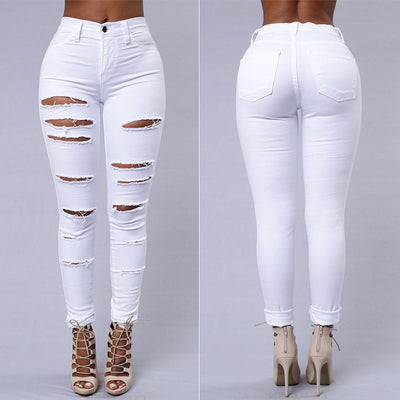 Iconic Skinny Ripped Jeans White front rear view