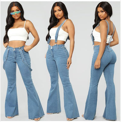 Denim Bell Bottom Suspender Jeans