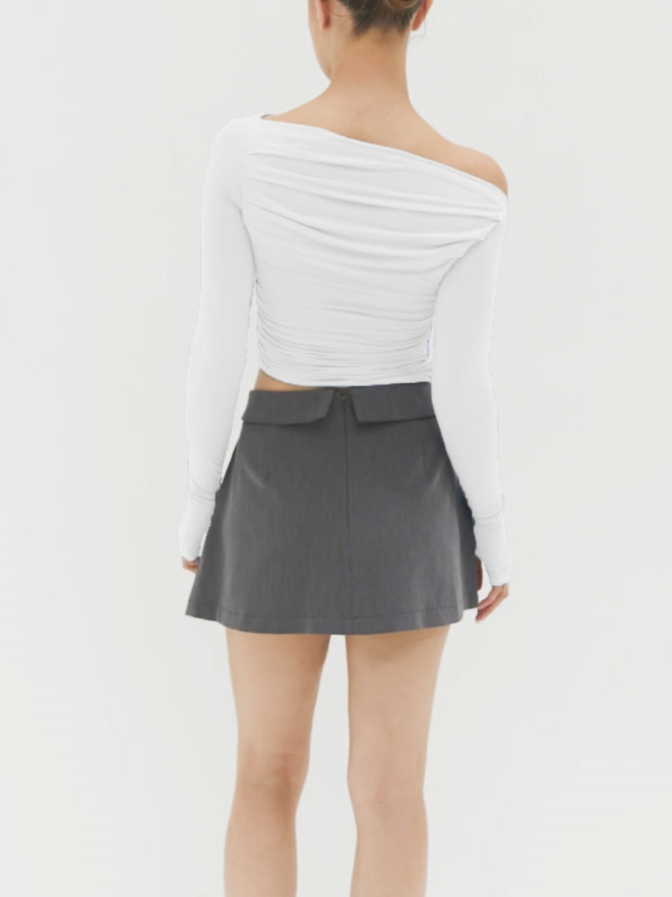 Super Cool Single Shoulder Crop Top White rear view