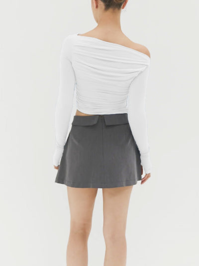 Super Cool Single Shoulder Crop Top White rear view