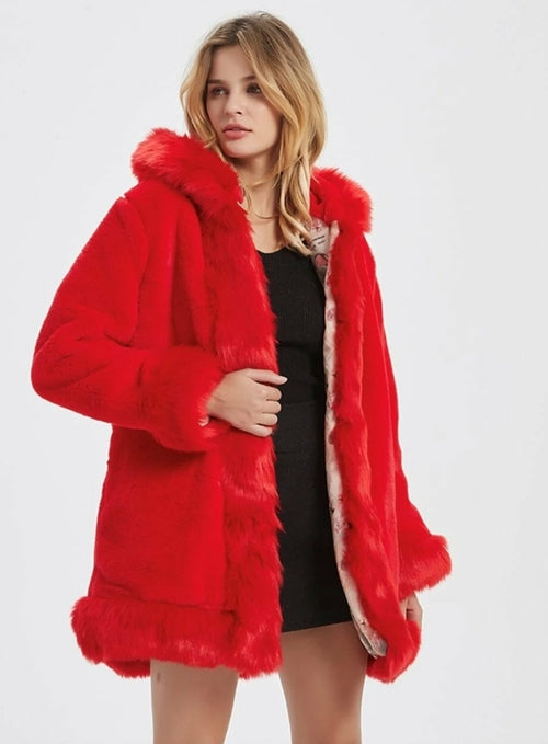 Chic Hooded Fur Collar Coat