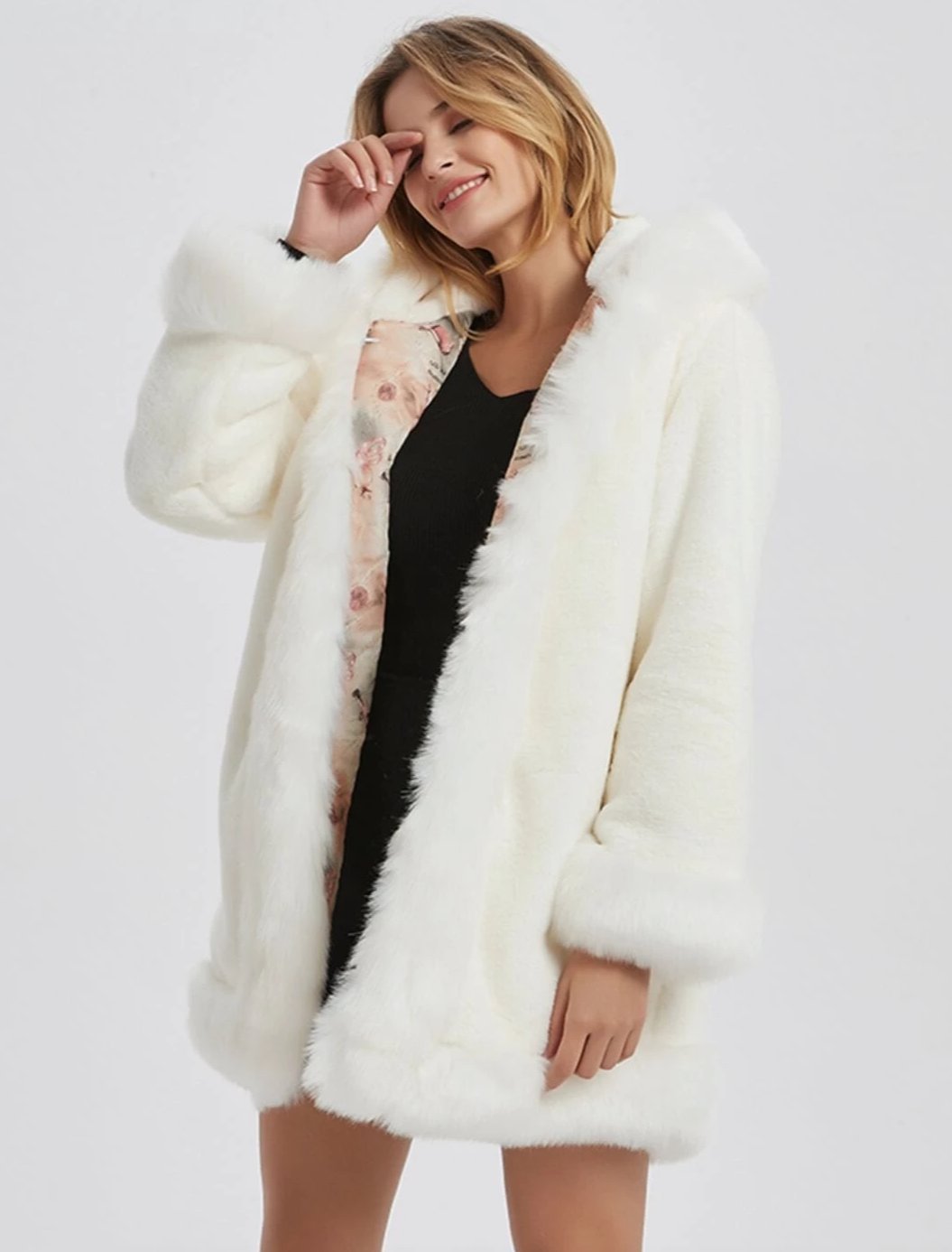 Chic Hooded Fur Collar Coat