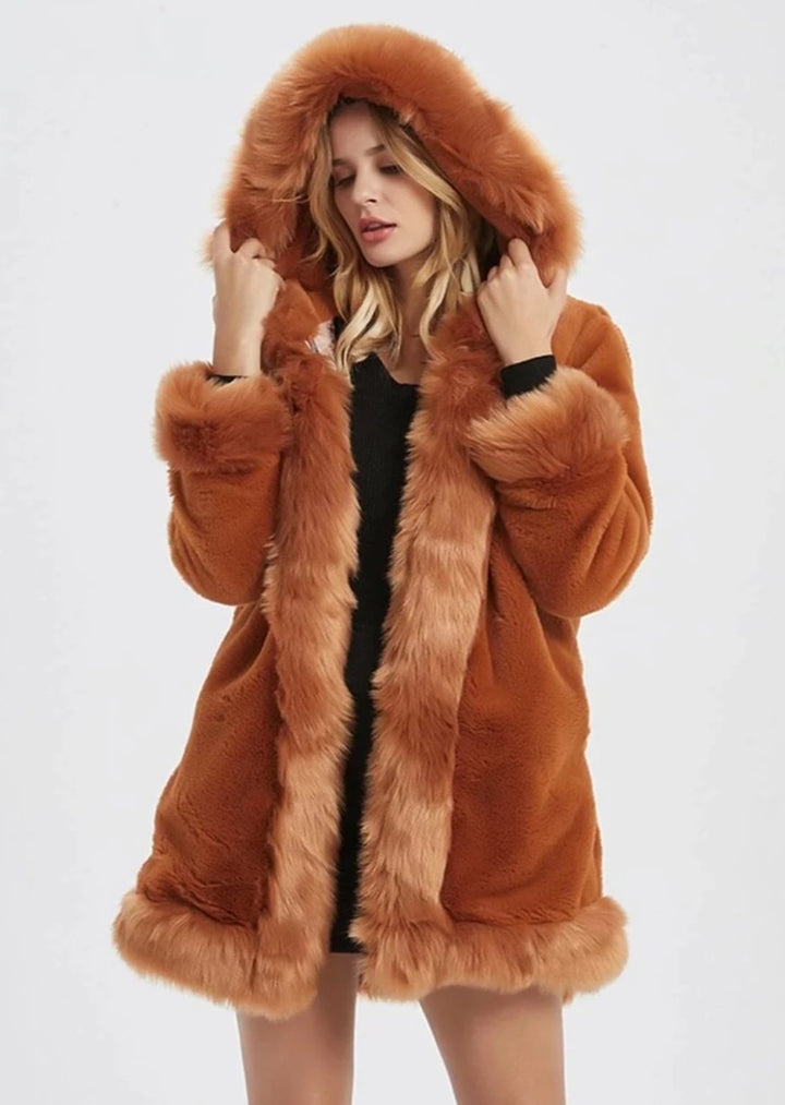 Chic Hooded Fur Collar Coat