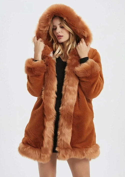 Chic Hooded Fur Collar Coat