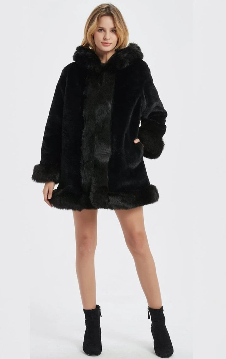 Chic Hooded Fur Collar Coat